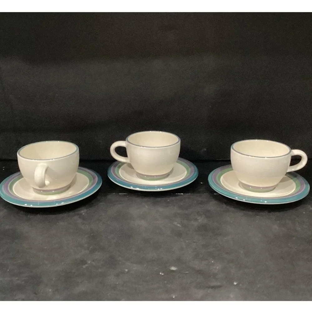 Pfaltzgraff‎ Mountain Shadow Teacup & Saucers, Set of 3, Vintage Tableware